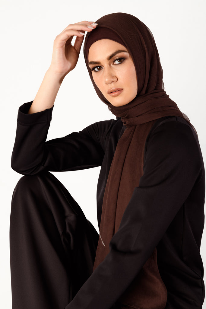 Pure Organic Silk Textured Headscarf - Deep Mahogany - SOFINAS