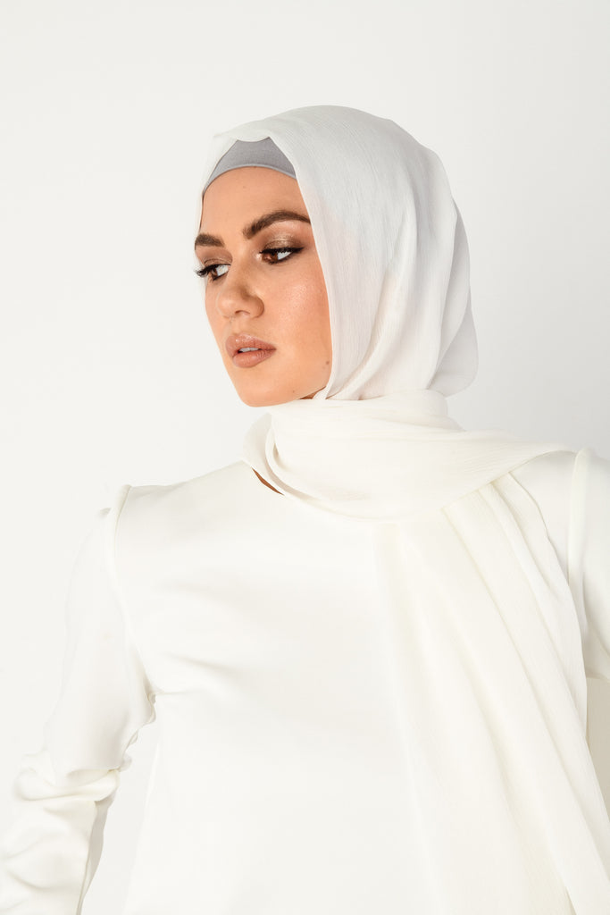 Pure Organic Silk Textured Headscarf - Ivory - SOFINAS