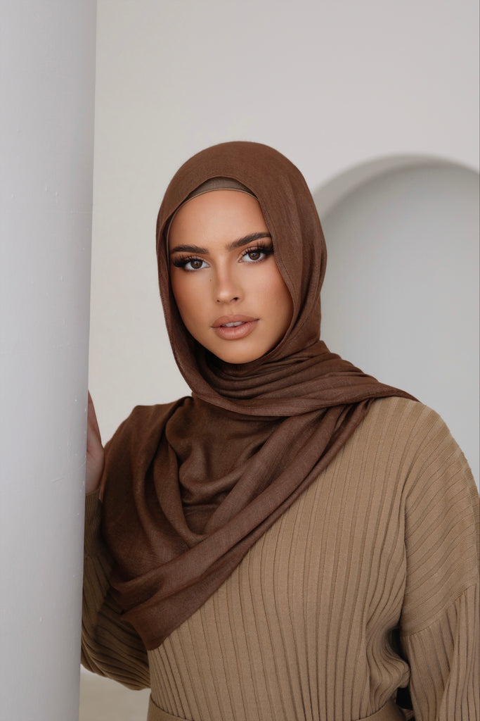 Walnut Brown Modal Slub Scarves - SOFINAS