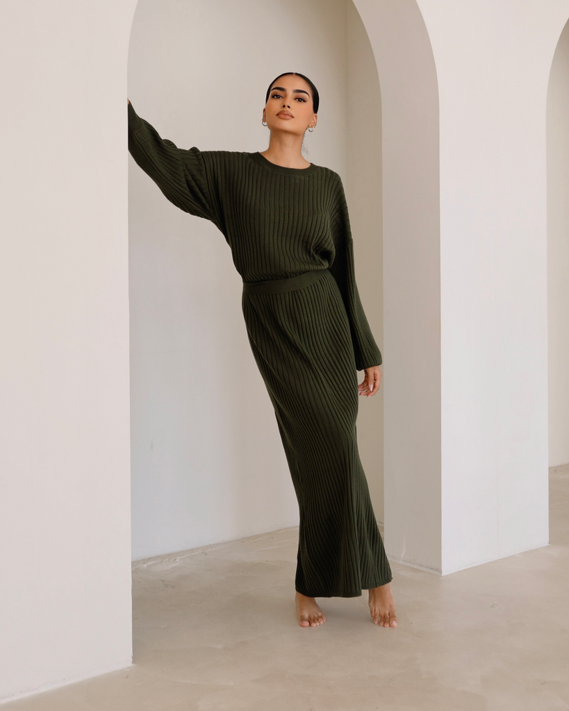 Maxi Ribbed Knit Dress in Forrest - SOFINAS