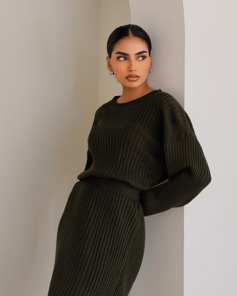Maxi Ribbed Knit Dress in Forrest – SOFINAS