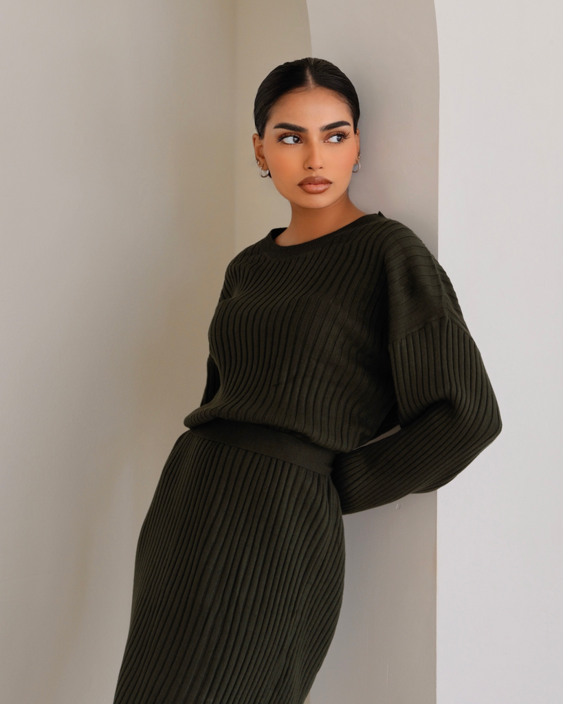 Maxi Ribbed Knit Dress in Forrest SOFINAS