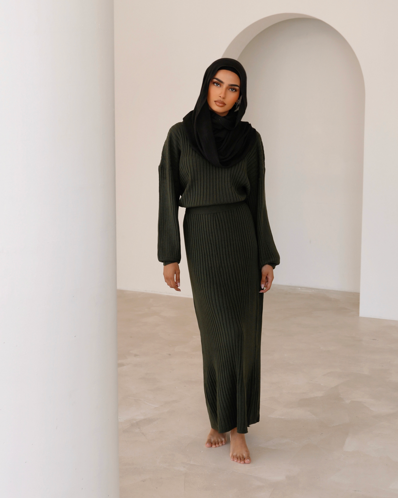 Maxi Ribbed Knit Dress in Forrest - SOFINAS